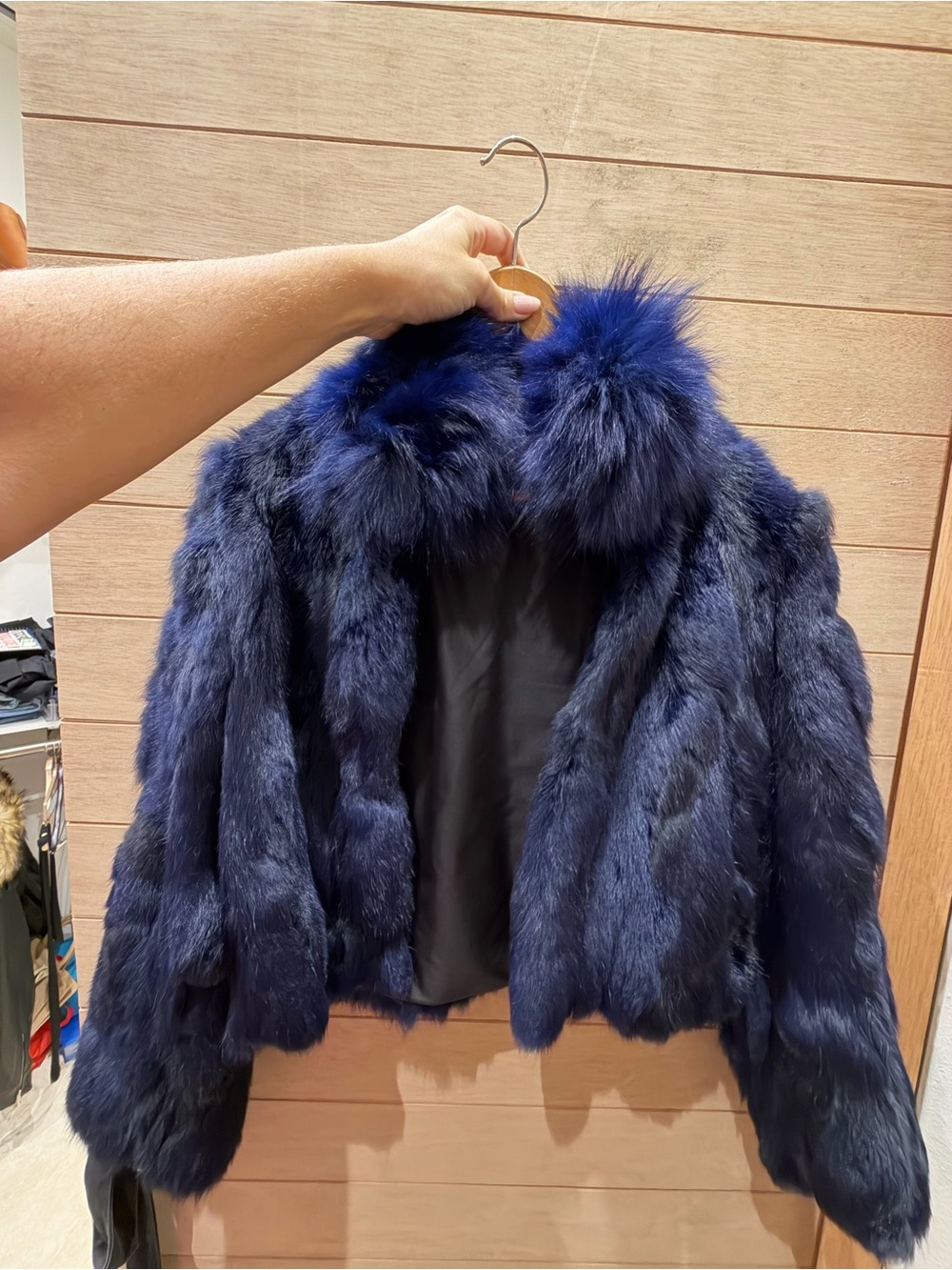 Adrienne Landau Navy Blue Fur Cropped Jacket